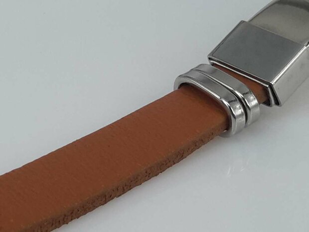 Leder Armband Hellbraun, Platte mit Curl in halter, Edelstahl-Verschluss