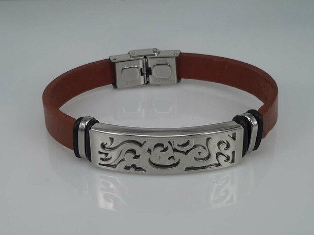 Leder Armband rotbraun, Platte + locken, Verschluss, Edelstahl