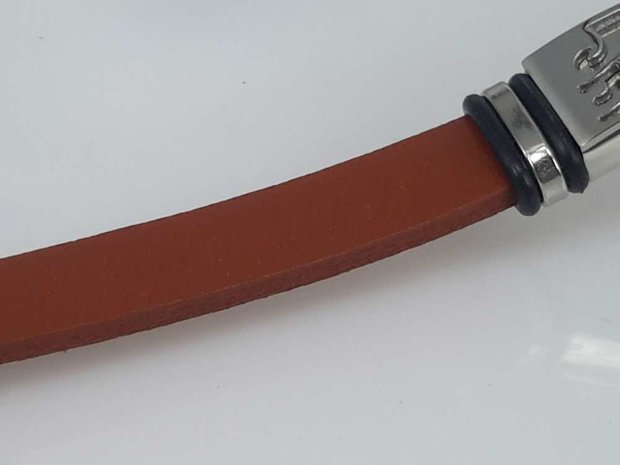 Leder Armband rotbraun, Platte + locken, Verschluss, Edelstahl