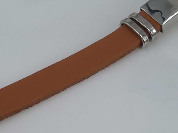 Leder Armband hellbraun, Platte breit motiv, Edelstahl-Verschluss