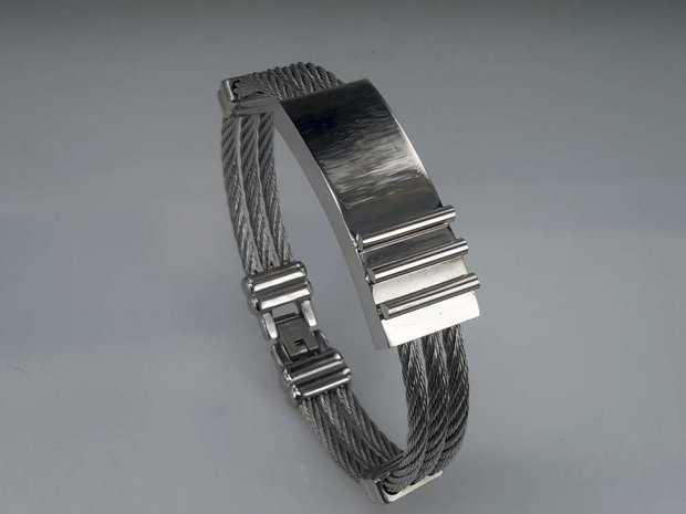 Edelstaal Armband 3 kabel, plaat, 3 staafjes