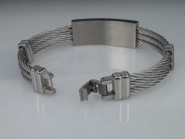 Edelstaal Armband 3 kabel, plaat, tandwiel motief