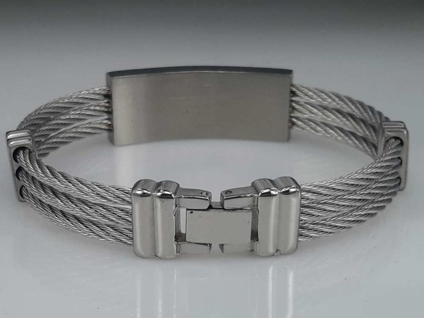 Edelstaal Armband 3 kabel, plaat, tandwiel motief