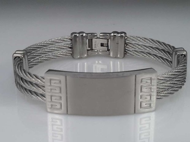 Edelstaal Armband 3 kabel, plaat, motief