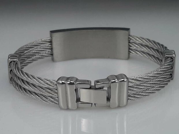 Edelstaal Armband 3 kabel, plaat, motief