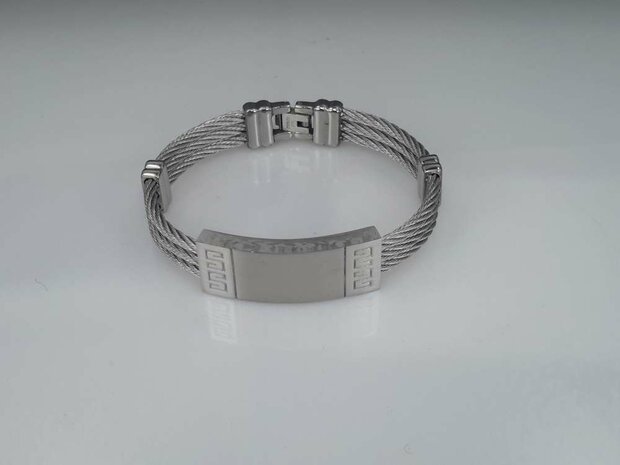 Edelstaal Armband 3 kabel, plaat, motief