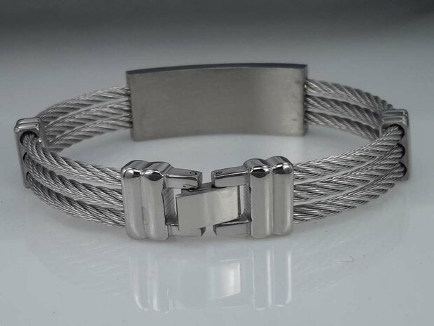 Edelstaal Armband 3 kabel, plaat, halve kring motief