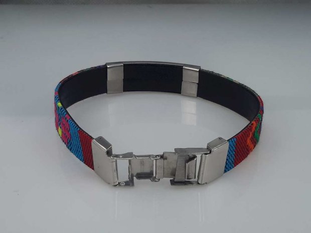 Aztec gewoven armband, plaat + vissen, sluiting edelstaal