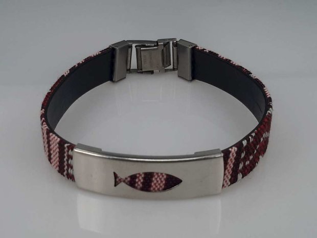 Aztec gewoven armband, plaat + vis, sluiting edelstaal