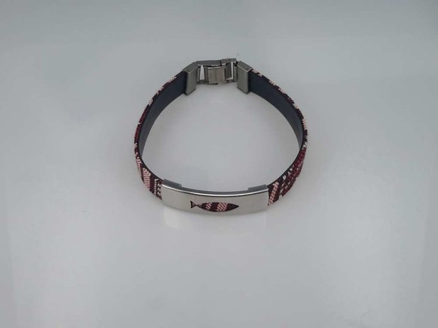 Aztec gewoven armband, plaat + vis, sluiting edelstaal