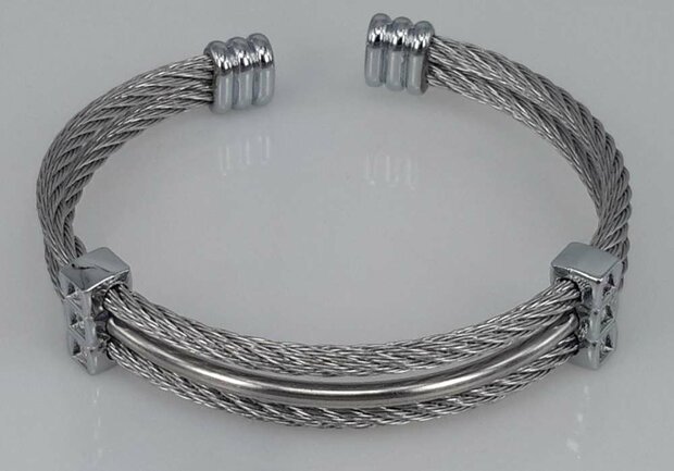 Edelstaal Dames Armband, dubbele kabel, zirkonia, draad