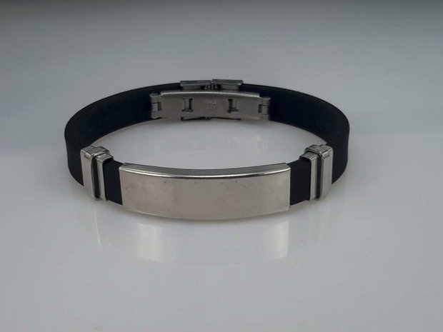 Armband zwart, gebogen plaat, graveerbaar, edelstaalsluiting