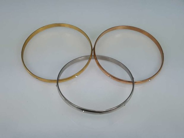 Set ( zilver,goud,rose kleur ) edelstaal slaaf Armband met 6 kristal omheen.