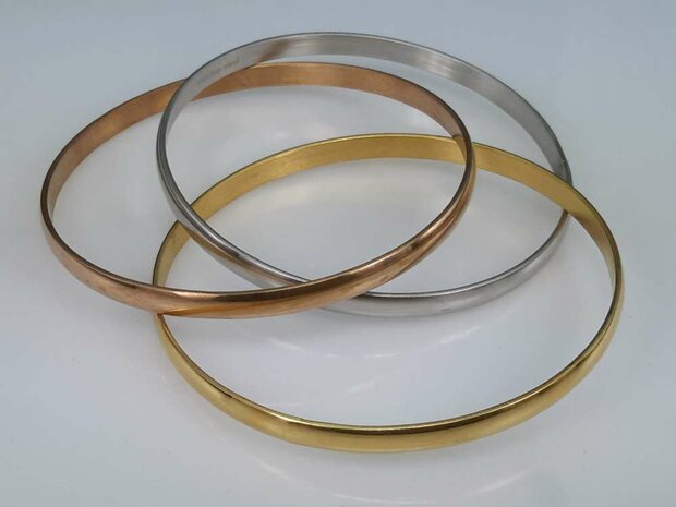 Set ( zilver,goud,rose kleur ) edelstaal gladde slaaf Armband.