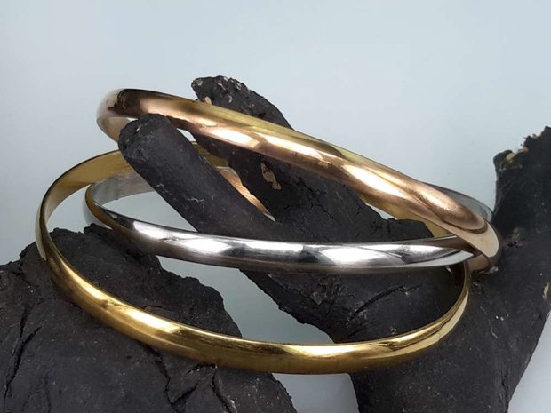 Set (Silber, Gold, Rosé) Edelstahl Slave glatt Armband.