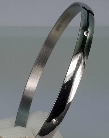 Edelstaal slaaf Armband breed met 6 kristal omheen.