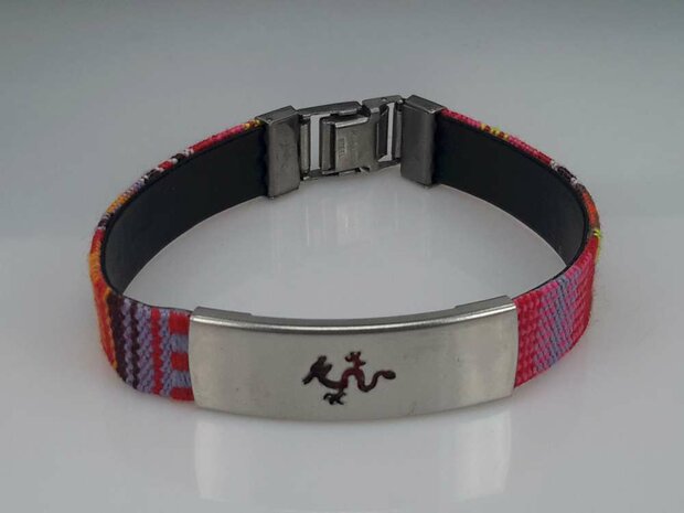 Aztec gewebtes Armband, Platte + Drachen, Verschluss, Edelstahl