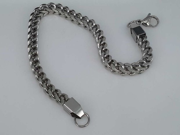 Edelstaal armband, vierkant gourmet schakel, L 22 cm