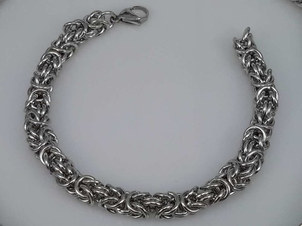 Edelstahl Silberfarbe Armband 22 cm, Motiv Drache um Doppelglied.