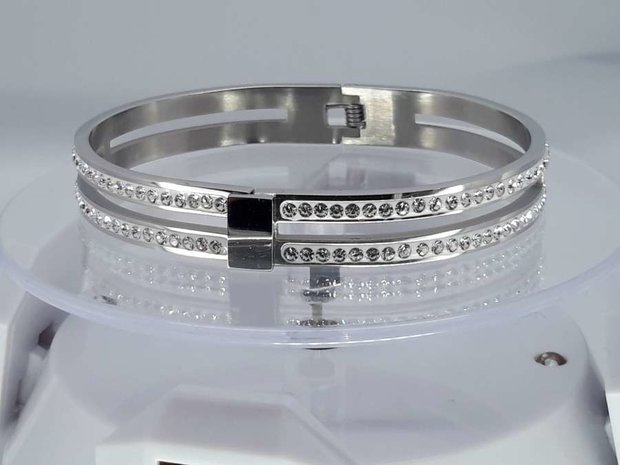 Sklavenarmband, 2 streifen strass. oval edelstahl