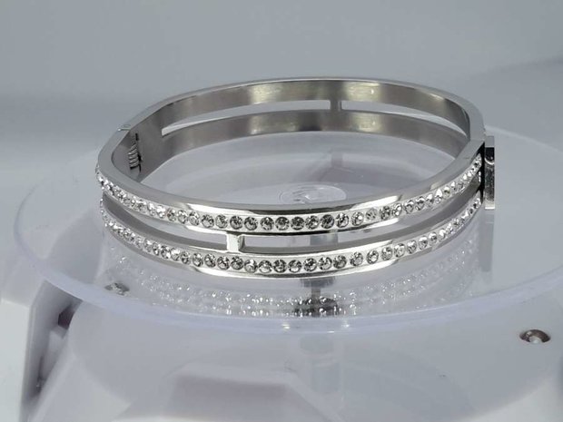 Sklavenarmband, 2 streifen strass. oval edelstahl