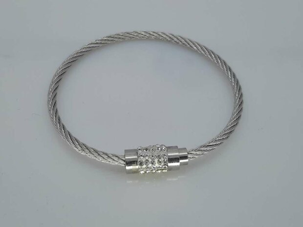 Kabel Armband 18cm, kristallen, edelstaal