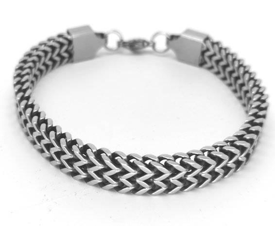 Armband, ZIJ, dubbele W schakel, karabijn sluiting, edelstaal