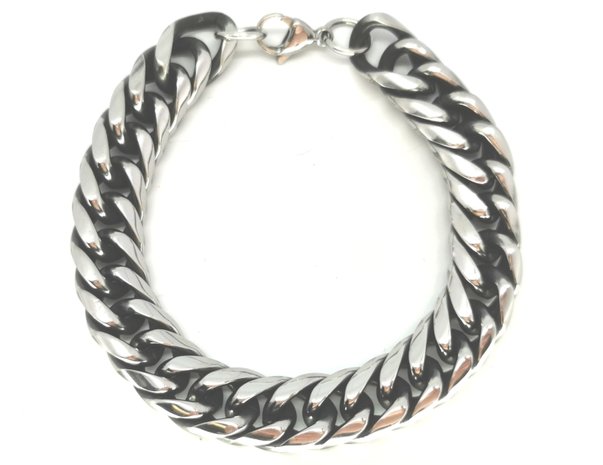 Armband, grove rond ovaal schakel, karabijn sluiting, edelstaal