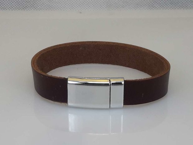 Glad leren kinderen armband, bruin, smal, magneetsluiting