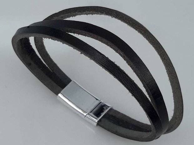 Tough schmales Leder trio schwarz Armband mit Magnetverschluss.