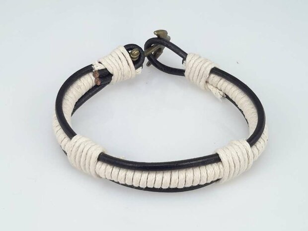 Leder Schnur Armband, schwarz, weiß Seil, Anker