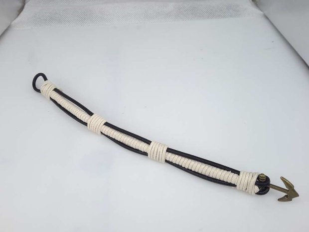 Leder Schnur Armband, schwarz, weiß Seil, Anker