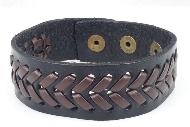 Halb breite Lederarmband, glatt, V-Geflecht, schwarz, je 3