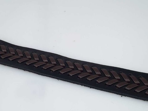 Halb breite Lederarmband, glatt, V-Geflecht, schwarz, je 3