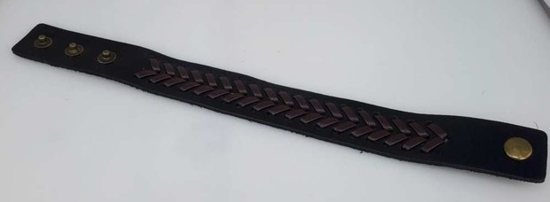 Halb breite Lederarmband, glatt, V-Geflecht, schwarz, je 3