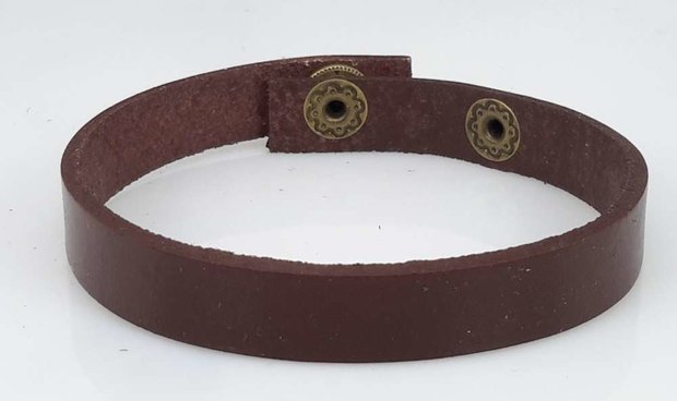 Leren Armband, smal, glad, drukknoop, bruin of zwart, per 3