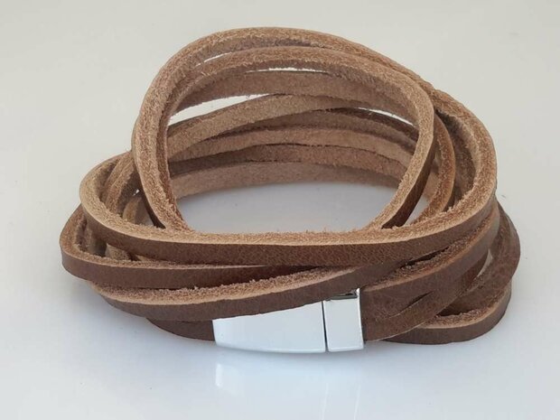 Leren 3 wrap Armband, 3 baan glad, bruin of zwart