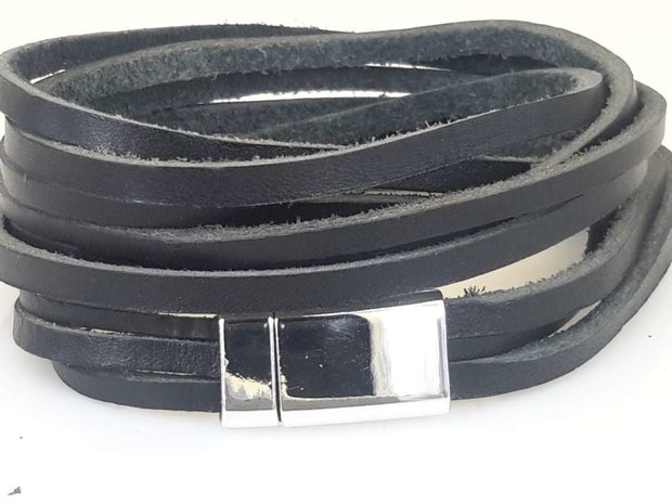 Leren 3 wrap Armband, 3 baan glad, bruin of zwart