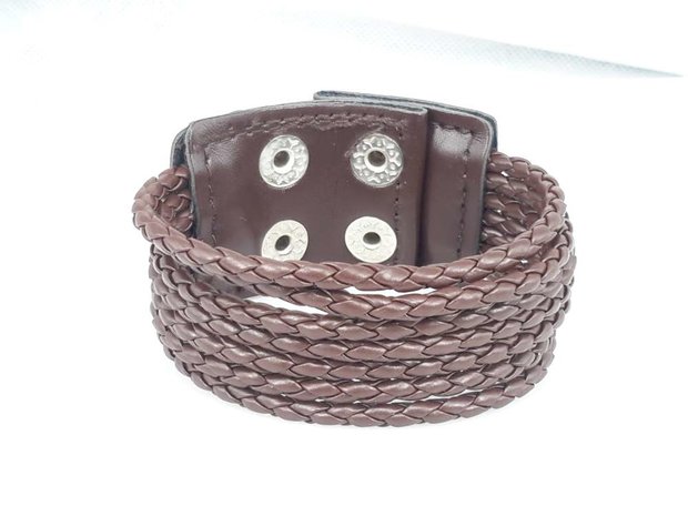 PU Leren Armband, 7 gevlochten veters, leren drukknoopsluiting