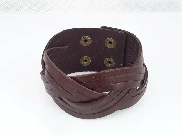 Leren Armband, 3 baans gevlochten, bruin of zwart