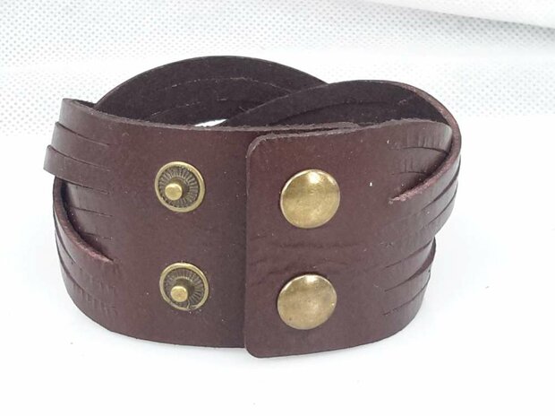 Leren Armband, 3 baans gevlochten, bruin of zwart