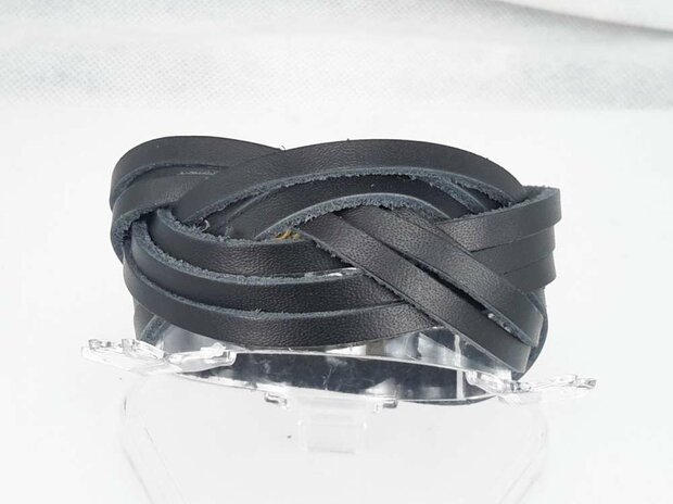 Leren Armband, 3 baans gevlochten, bruin of zwart