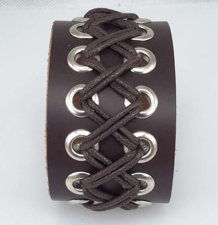 Brede Leren Armband, geveterd, bruin of zwart