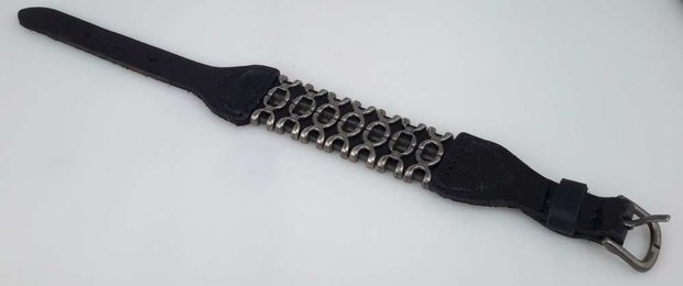 Lederarmband, zweireihig X, Schnalle, schwarz