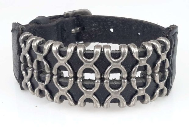 Leren armband, dubbel rij X, gesp, zwart