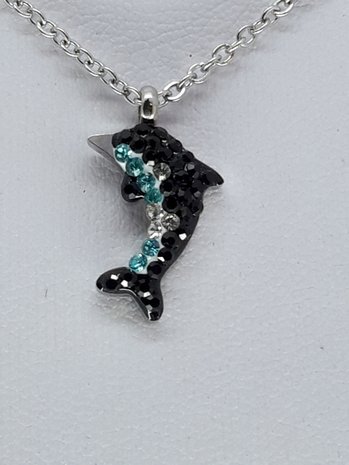 Gliederkette, Dolphin, schwarz blau weiss strass,, Edelstahl