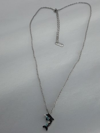 schakelketting, dolfijn, zwart blauw wit strass, edelstaal