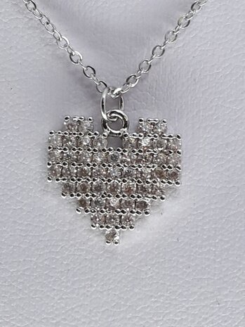 schakelketting, hart, strass, edelstaal