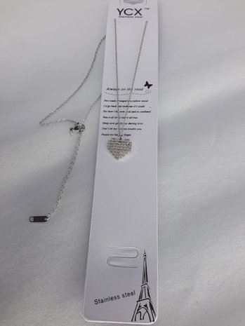 schakelketting, hart, strass, edelstaal