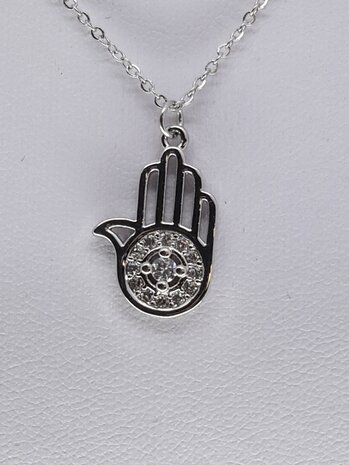 Schakelketting, hamsa hand, strass, edelstaal